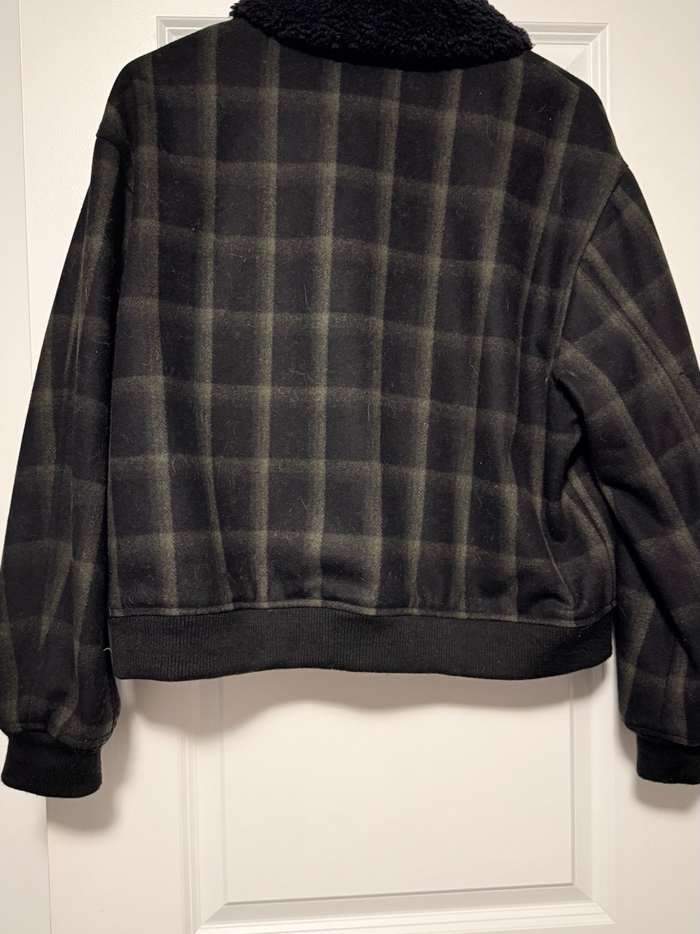 No 6 Store Landmark Plaid Bomber Jacket with Sherpa Collar - Black/Green M - Picture 6 of 10